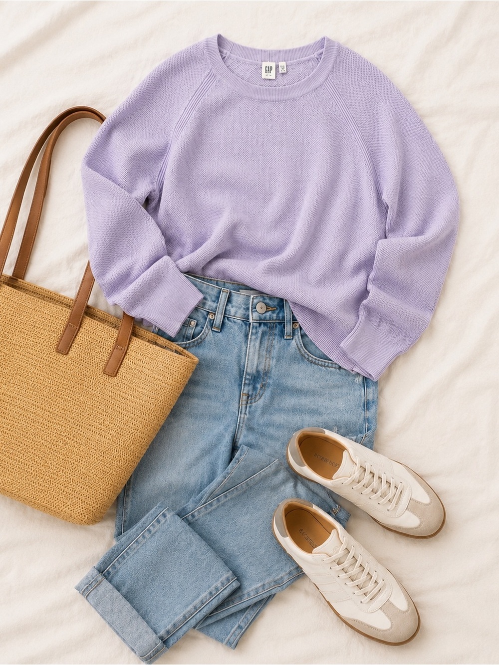 Gap XL Lavender Textured Knit Sweater Cotton Blend Long Sleeve Crewneck Top